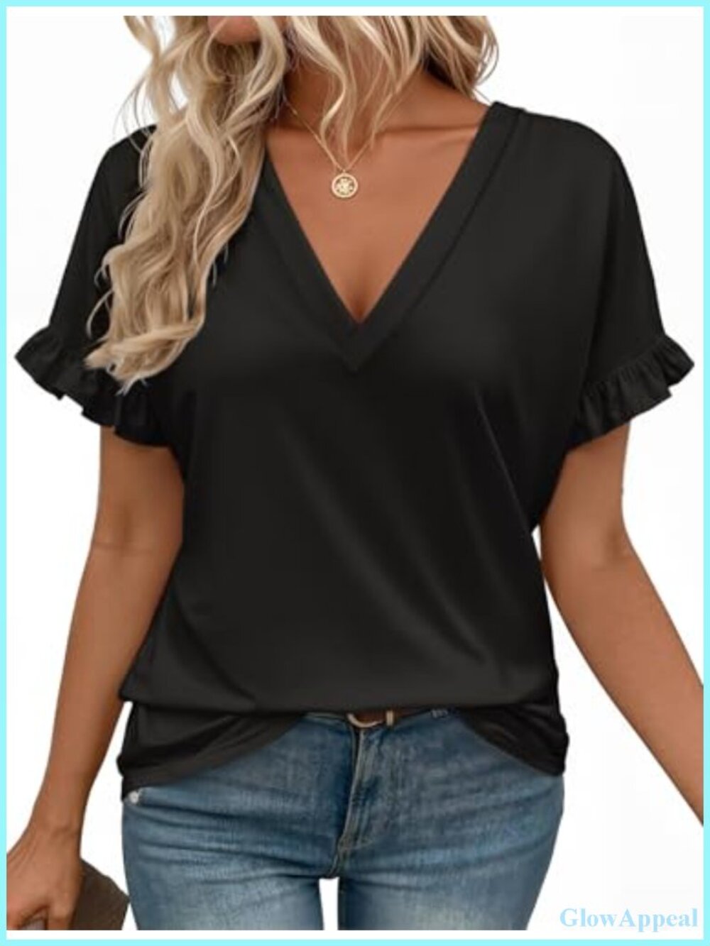 Women's V-Neck Ruffle Sleeve Tee Short Sleeve Summer Spring Casual